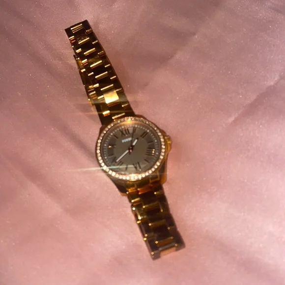 Golden Fossil watch (purchased yet never used) & diamond incrusted